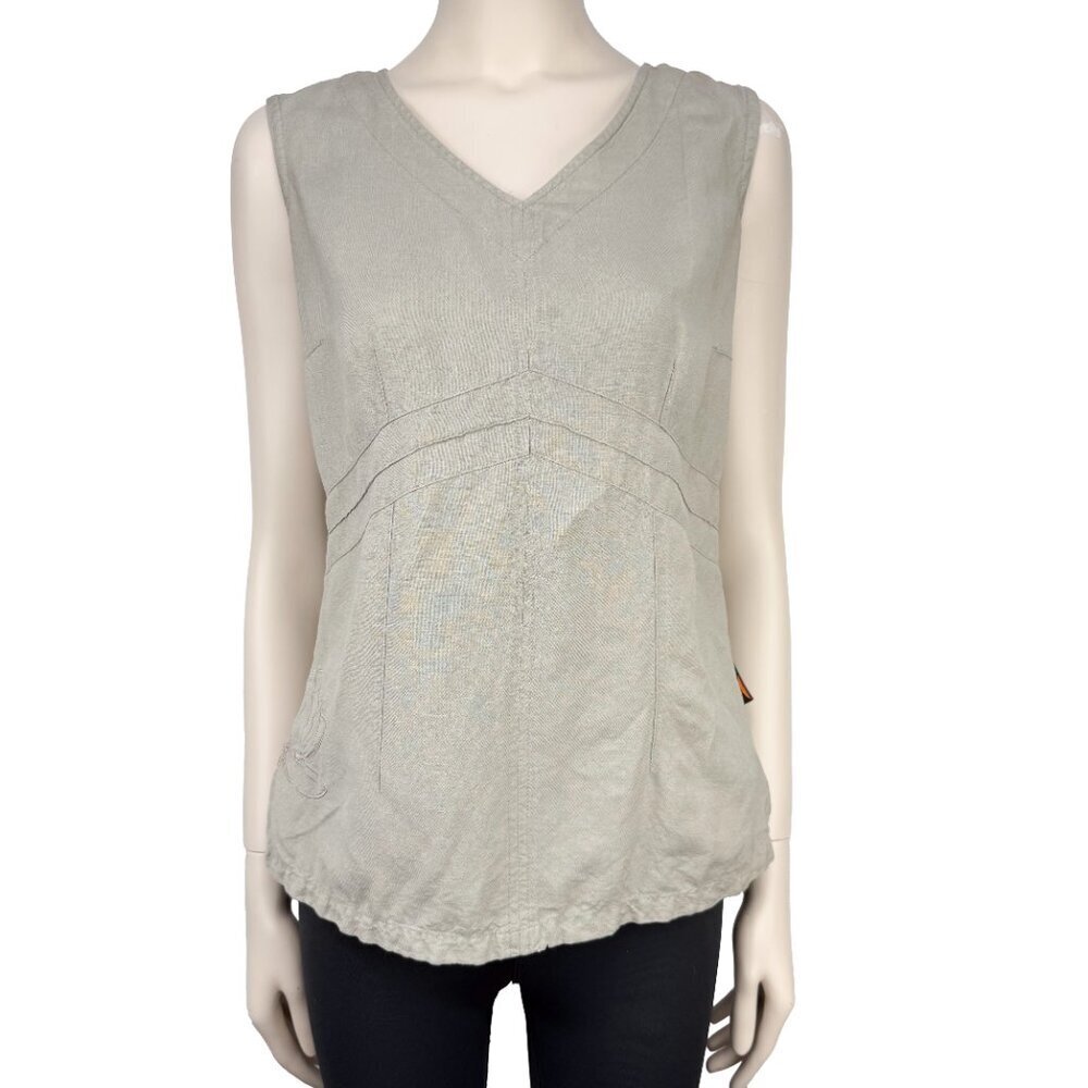 CHLOROPHYLLE Lotus Gorpcore Linen blend Sage Green Embroided Athletic Tank Top S